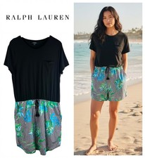 Ralph Lauren Sz XL 14 16 Dress Shirtdress Coverup Floral Black Tropical m