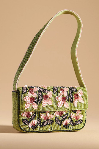 Anthropologie Fiona Beaded Bag: Bloom Edition Green Floral NEW
