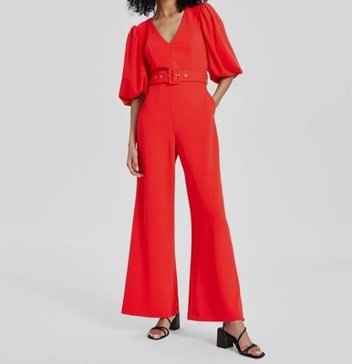 Rachel Rachel Roy Women's Red Balloon-Sleeve Wide-Leg Jumpsuit Sz L