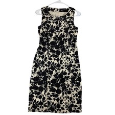 Talbots Sleeveless Sheath Dress Womens 4P Black Ivory Floral Career office Lined