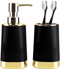 Bathroom Accories Set, 2Piece Bla and Gold Bathroom Accories