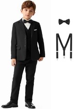 Boys Formal Dress Suits 5 Piece Slim Fit Dresswear Suit Set with 6 Years Black