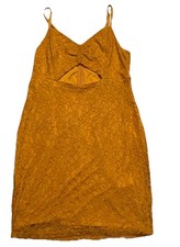Forever 21 Plus Lace Mini Cami Dress Mustard Yellow Cut-Out Front Size 0X 1X