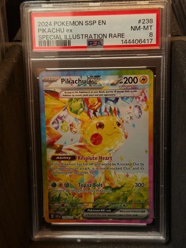 2024 POKEMON SSP EN-SURGING SPARKS SPECIAL ILLUSTRATION RARE PIKACHU EX PSA 8
