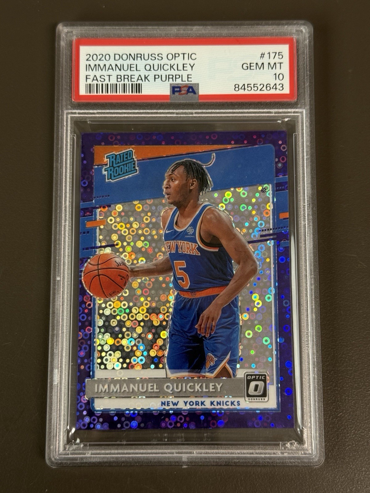 2020 Optic Immanuel Quickley #175 Rated Rookie Fast Break Purple /95 RC PSA 10