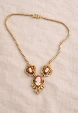 Vintage Cameo Necklace Gold Tone 3 Drop Pendant Victorian Style Statement 9"
