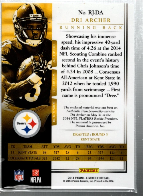 B4048- 2014 Limited Rookie Jerseys #13 Dri Archer Jersey /99 - NM-MT - Image 2 of 2