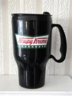Krispy Kreme Black Plastic Travel Coffee Mug 16 oz Cup with Lid