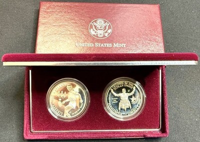 1996 Proof US Olympic Coins Wheelchair Athlete & Tennis Games 2 Coin Set/COA