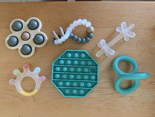 Lot of 6 Baby Silicone Teething Toys Teether Rings Pop It Shapes, Multicolor