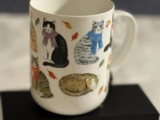 Harvest Green Studio Bone China Cat Kitten Mug Scarves Winter Fall England $19