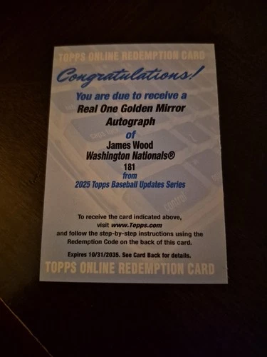 2025 Topps Update James Wood Real One Golden Mirror Auto Nationals SSP RC #181