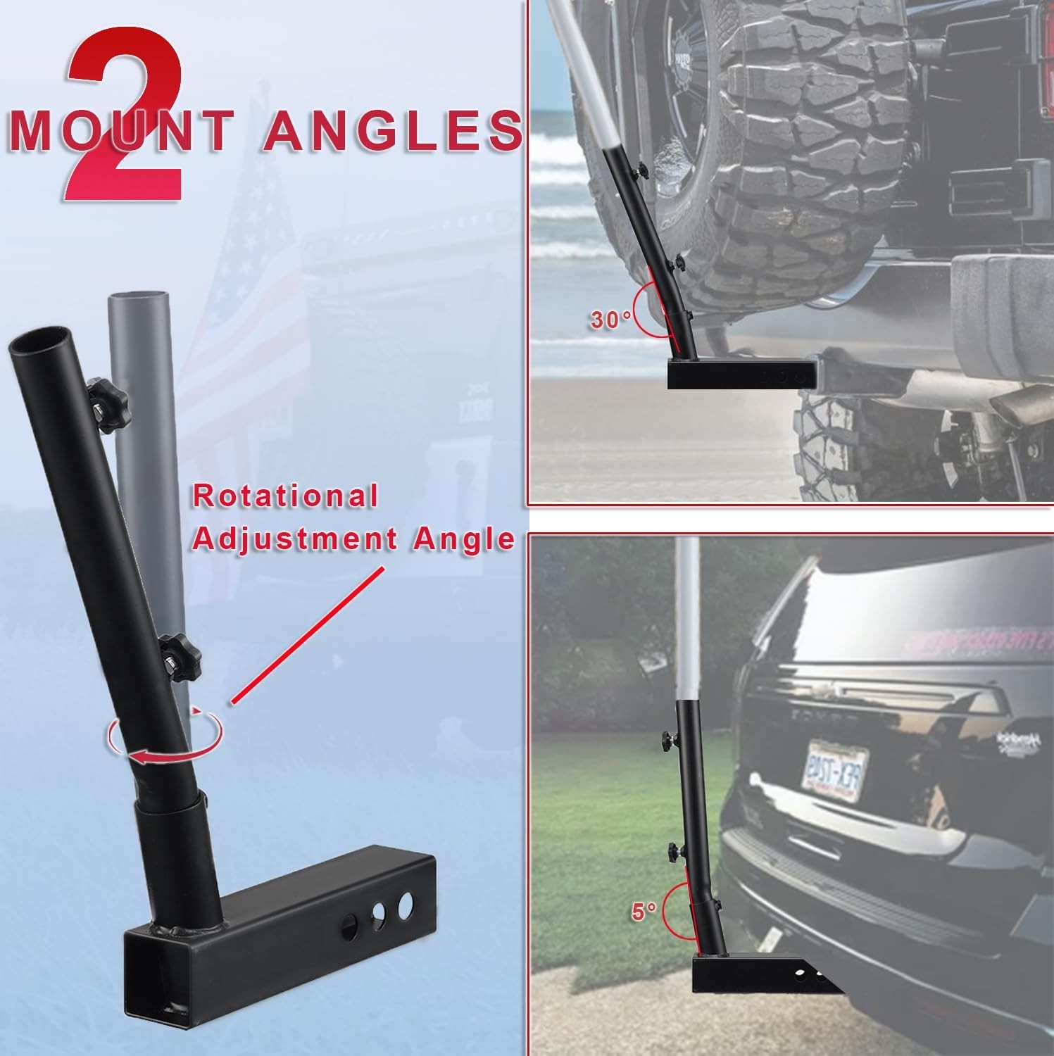 6FT Flag Pole for Truck Hitch Mount Heavy Duty Tangle Free Holder SUV Jeep RV