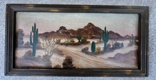 vintage original signed desert landscape painting outsider folk art Arizona