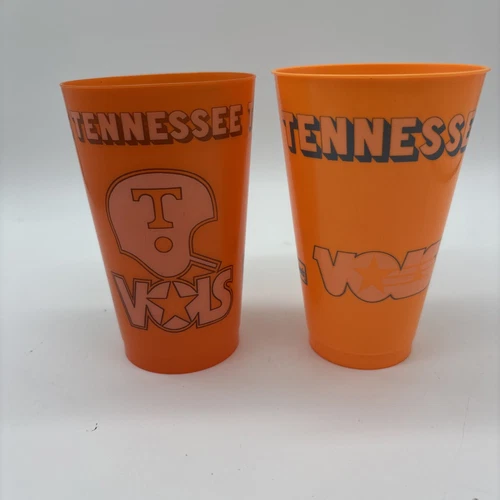 Lot of 2 Vtg 1980s Tennessee Vols Football Souvenir Cups VOLUNTEERS UT Orange