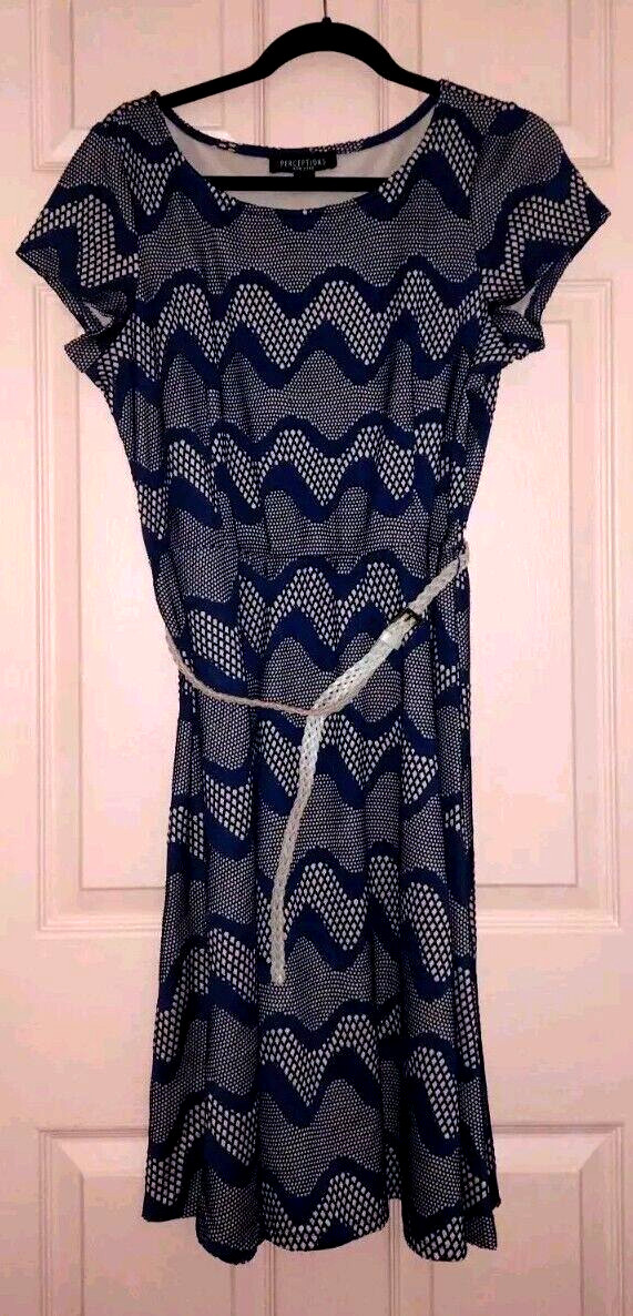 Perceptions Blue Size 12 Polyester Short Sleeve D… - image 1