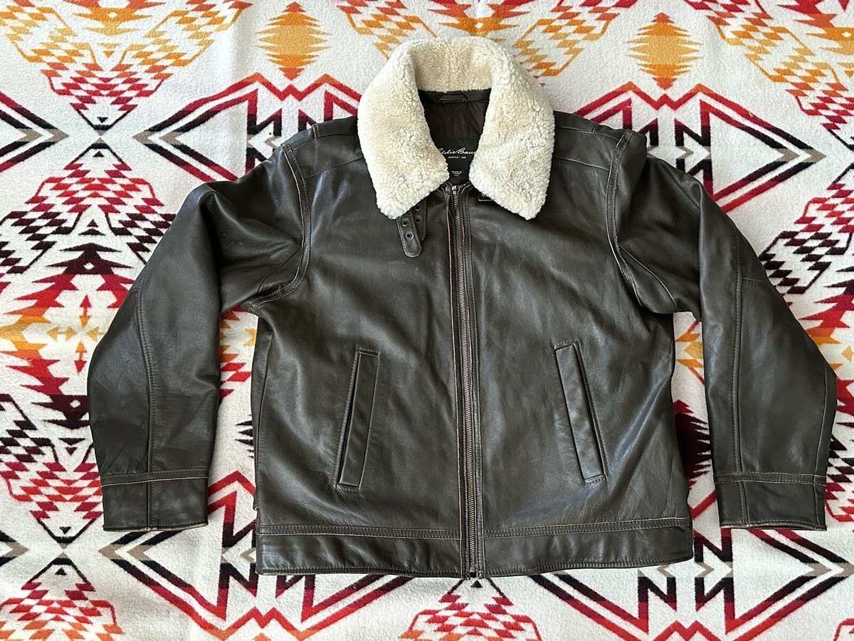 Eddie Bauer Cow Leather Bomber Jacket Lamb Shearling Gently Eddie Bauer Cow Leather Bomber Jacket Lamb Shearling Gently