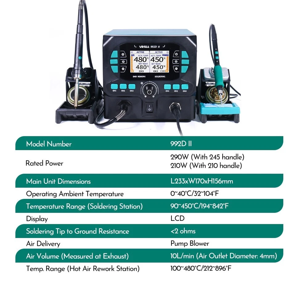 Kit de estación de soldador pistola de aire caliente de alta precisión YIHUA 992D-II C210/C245 Foto 2 de 4