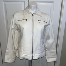 CAbi Jacket Collared Zip Hand Pockets Zip Cuffs Chest Pockets Cotton White Sz S