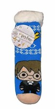 HARRY POTTER Broomstick SLIPPER SOCKS Blue ADULT Gripper SHERPA New  FREE SHIP