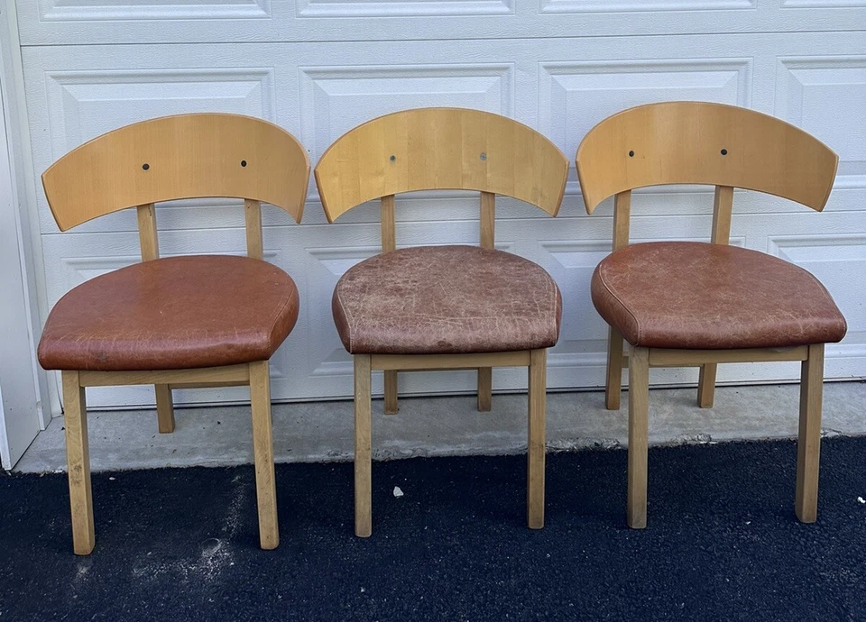 Sillas Ikea vintage (juego 3) de Niels Gammelgaard 1990 madera maciza cuero Italia Foto 3 de 4