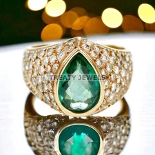 Emerald Pear Cut With 925 Sterling Silver Gold Plated Ring For Men's #629