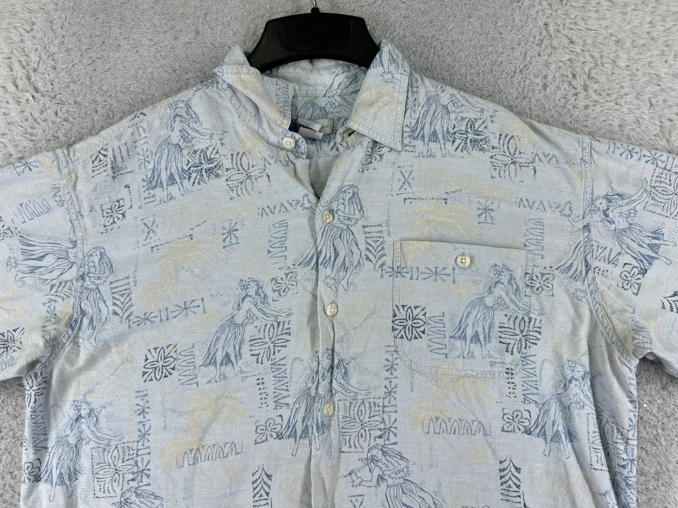 Camisa Half Moon Bay Adulto Grande Azul Hula Niña Estampado Palma Botones Rayo Hawaiano Foto 4 de 4