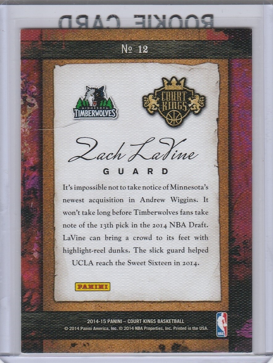 ZACH LaVINE ROOKIE CARD Court Kings INSERT RC Basketball Minnesota