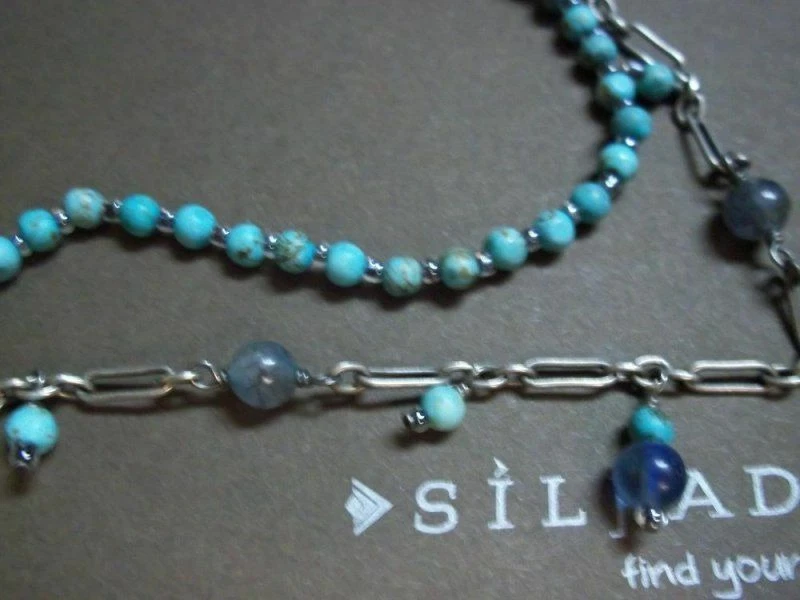 SILPADA 绿松石 Howlite Kyanite 2股项链 N1675 纯银 Ret — 第 2/4 张图片