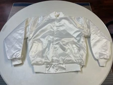 Vintage 90s White Blank Satin Nylon Auburn Sportswear Quilted Jacket Small NEW