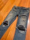 Amiri mike indigo mx1 leather stretch denim jeans size 34 waist W patched rare — photo 3