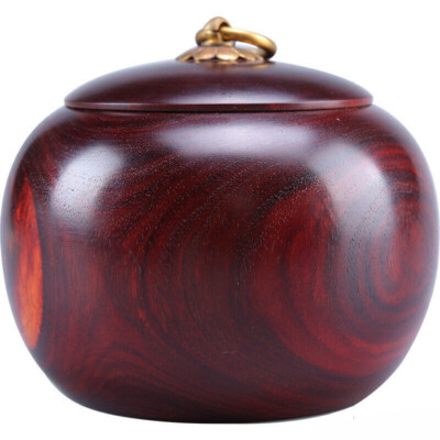 Natural Round Rosewood Carved Jar Tea Coffee Powder Storage Box Decor