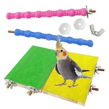 4 PCS Bird Perch Stand Toy Wood Parrot Perch Stand Platform Paw Grinding Roug...