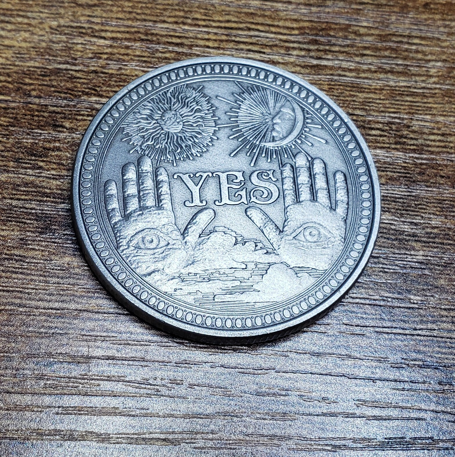 Yes or No Token Decision Coin Dark Silver Color Angel Skeleton All Seeing Eye