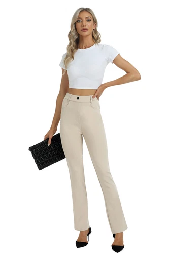 Women Bussiness Slacks Pant Soft Comfy Elastic Casual Stretch Bootcut Trousers - Picture 32 of 66