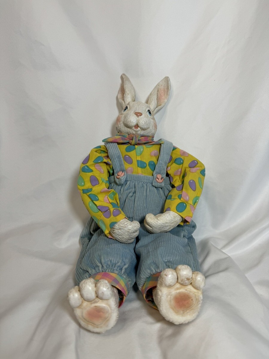 Vintage Bunny Rabbit Plastic Head Rag Doll Body Easter Blue