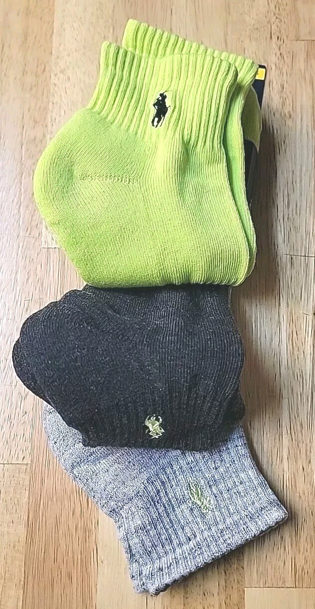SAOLA Polo Ralph Lauren 3 paia calze classiche quarto taglia 10 13 suola comoda unisex