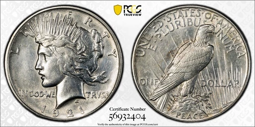 1921 High Relief Peace Silver Dollar PCGS genuine