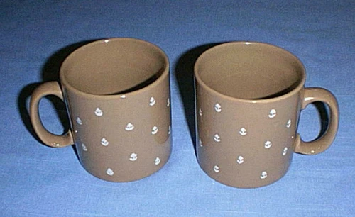 Vintage FPC England Coffee /Tea Cup Mugs Light Brown with White Flowers Set of 2