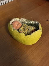 Paper Mache Easter egg With Celluloid Doll 1920s Era Antique German Doll Vintage