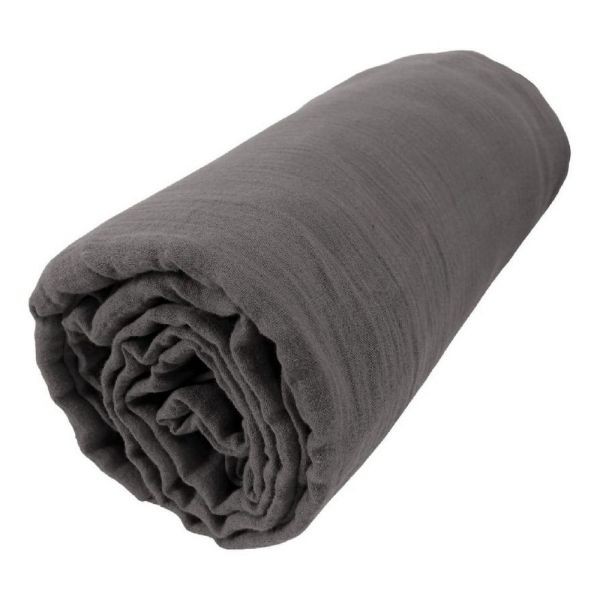 Drap housse 160x200 en gaze de coton Gaïa Granit anti-transpiration nuit