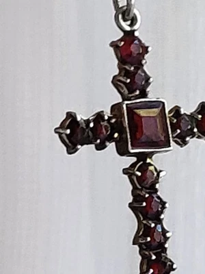 Antikes 835 Silber Granatkreuz Kreuzanhänger Böhmische Granate Granatschmuck - Bild 1 von 4