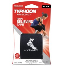 Mueller Typhoon Kinesiology Therapeutic Tape, Black, 20 Precut I-Strips