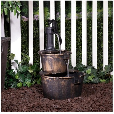 Outdoor Rustic Barrel Fountain - Soothing Water Flow