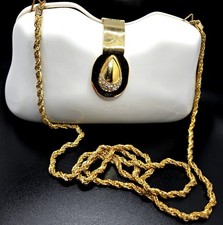 VTG LE-ANN White Lucite Hard Clutch, GoldTone Shoulder Chain, Evening Purse