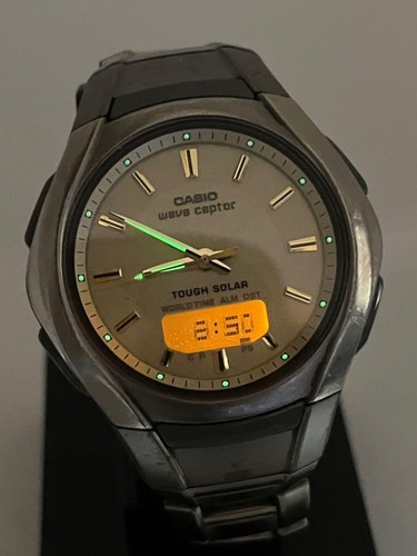 Casio Solar Radio Analog Digital Watch Titanium Band Used