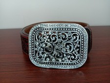 Ariat Western Belt Medium Filigree Rhinestone Removable Buckle Embossed Leather