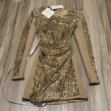 House of CB London Lorelle Gold Sequin Dress Size Small 8-10 NWT