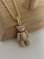 18ct G.F & CZ Stone Teddy Bear Pendant Necklace 55cm (22’) Rope Chain 18K Filled