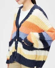 New Rip Curl Melting Waves Medium Oversized Button Fuzzy Cardigan Sweater Women